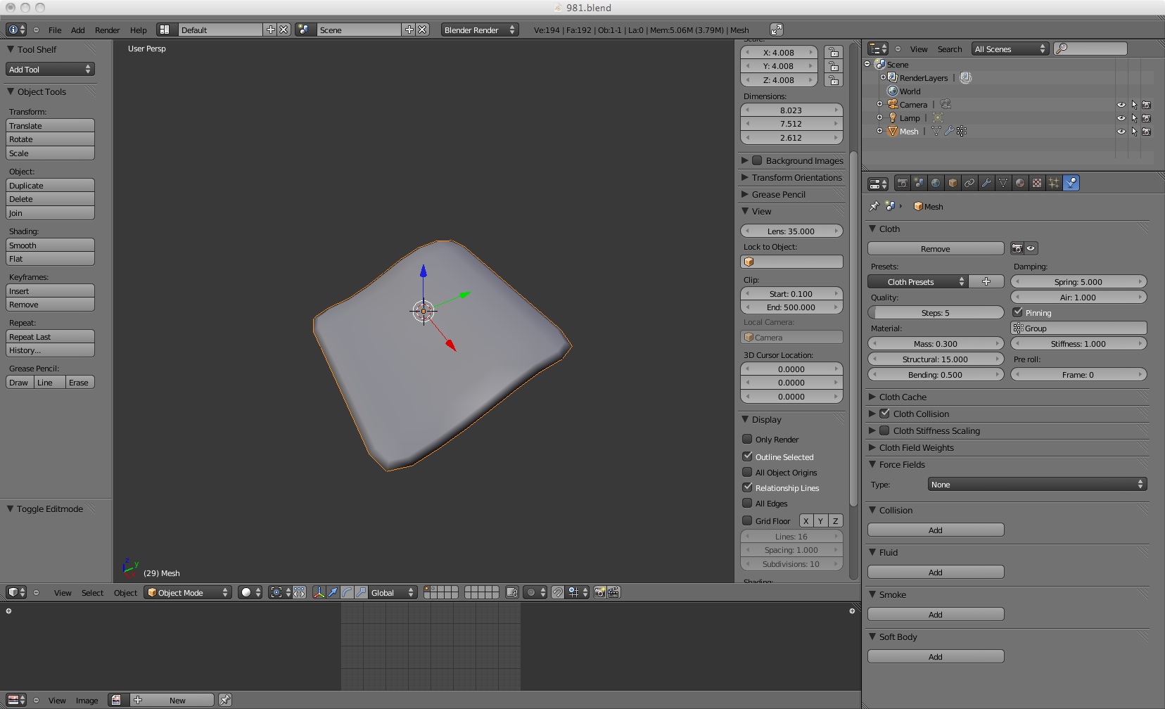 blender 2.5『Solidify　modifierとcloth』を使ってみる_a0011382_18284324.jpg