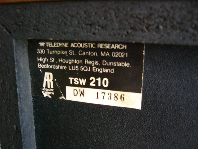 AR」 Acoustic Research TSW 210 : たもの部屋 AR」 Acoustic Research TSW 210 : たもの部屋