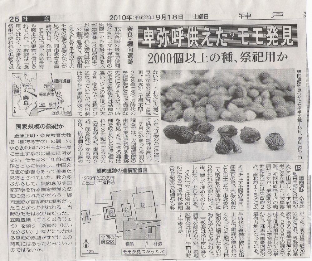 纒向遺跡から卑弥呼が供えた?2,000個以上の桃の種や竹製のかごが発見_b0118987_1772561.jpg