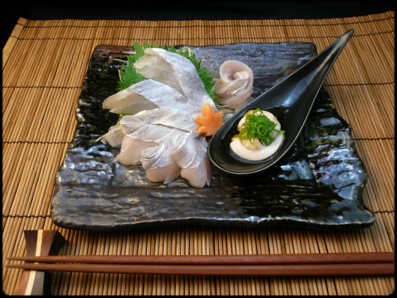 タチウオの銀皮造り と 白子ポン酢 魚と野菜と私と和ノ香
