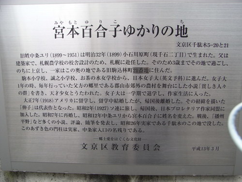 宮本百合子ゆかりの地・中條邸の門柱 : 日本共産党 金子てるよし ね 