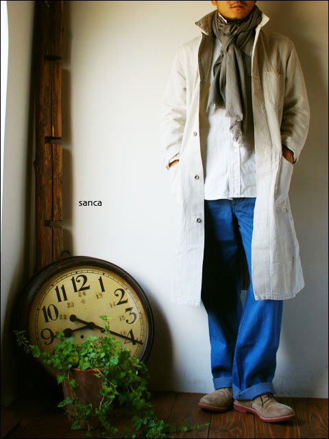  Sanca [サンカ] C/L HERRINGBONE SHOP COAT [ロングショップコート USED加工] MEN\'S _f0051306_193048.jpg