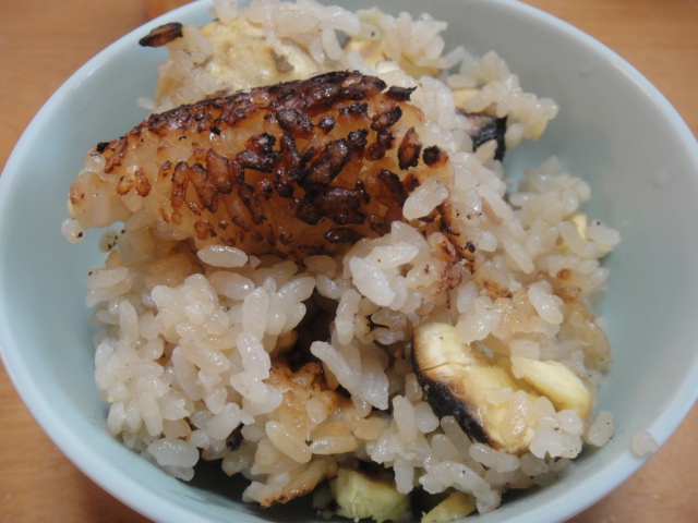 平目の棒寿司、焼き栗の炊き込みご飯、茸のペペロンチーニです。_c0225997_2232848.jpg