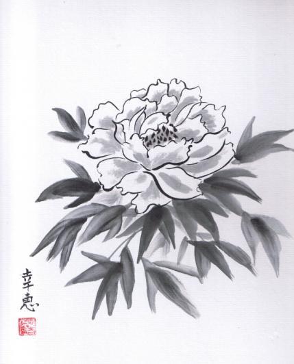 水墨画 牡丹 割れ 水墨画 牡丹 割れ