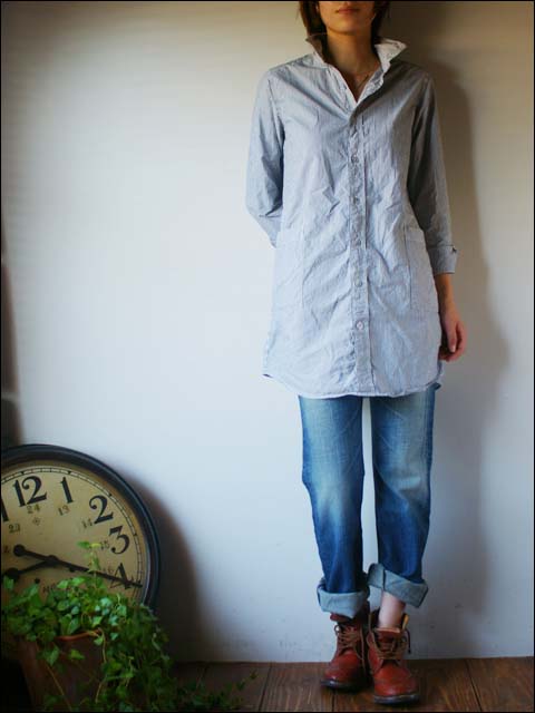 RINEN [リネン] 80/2 ダウンフループ ストライプ レギュラーカラーロングシャツ [37007] LADY\'S_f0051306_1856350.jpg
