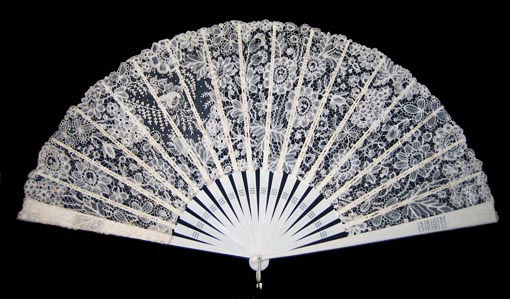 アンティークレース 扇 リネン ベルギー