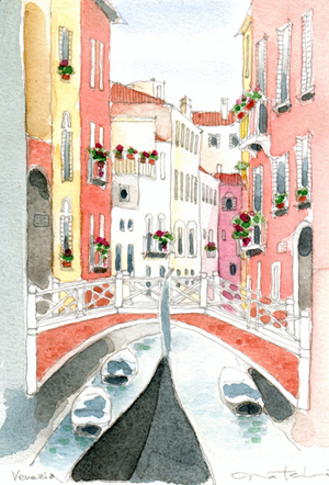 小さな水彩画原画 イタリア ヴェネチア 1 6641 きつかっ