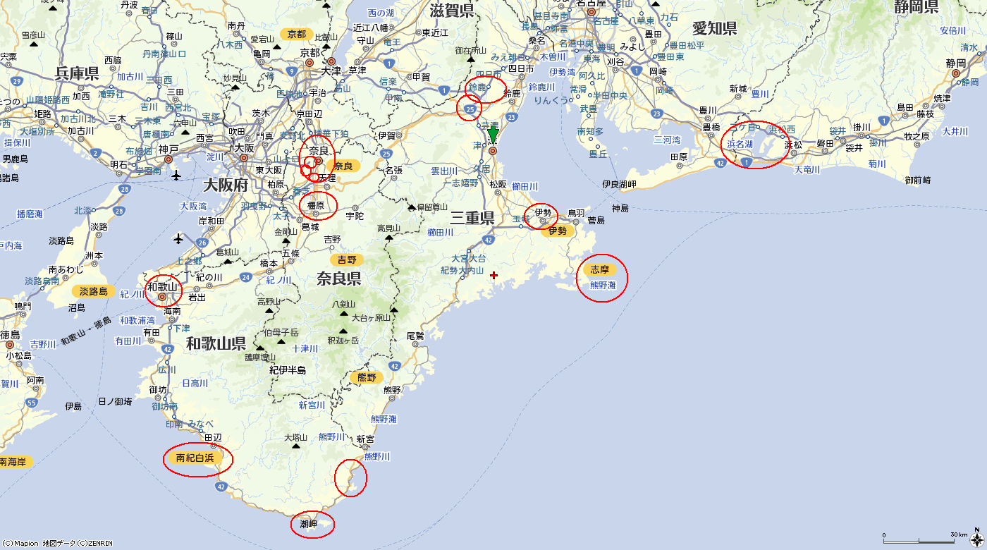 紀伊半島 神社仏閣めぐりツーリング計画 観光予定地 大まかルート 閉鎖中 たーぼーのブログ 閉鎖中