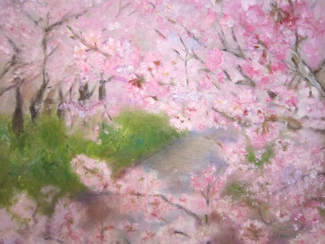 油絵 絵画 桜と川 - tonosycolores.com
