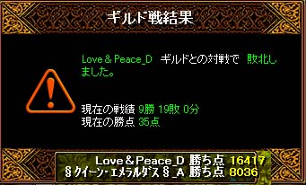 【×】ｸｲｰﾝｴﾒﾗﾙﾀﾞｽ VS Love&Peace（白鯖）_b0194887_22405817.jpg