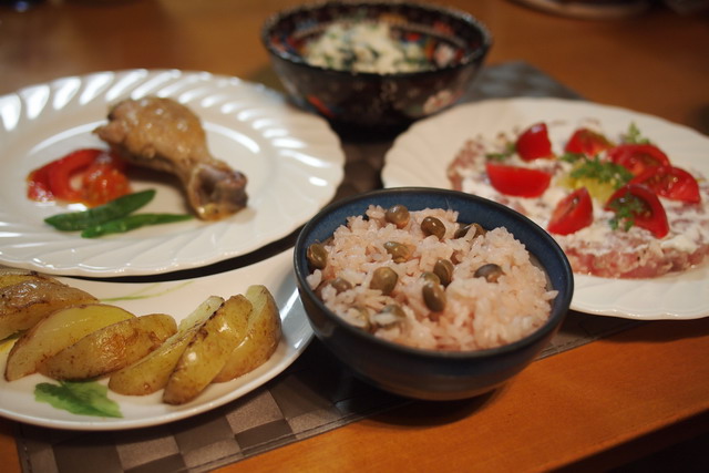 カジキのたたきケーキ風~赤いピースご飯_e0222120_21371031.jpg