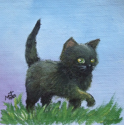 黒猫の油絵「しっぽ、ピンッ!」_b0089338_2212610.jpg