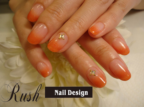 オレンジグラデーション カルジェル 松山市 ネイルサロン Nail Design Rush ラッシュ