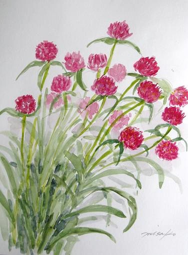 赤い蘭の花　水彩画　レランセナ 赤い蘭の花 水彩画 レランセナ 美術品・アンティーク・コレクション