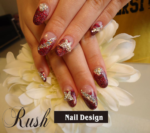 赤ラメグラデーション スカルプ 松山市 ネイルサロン Nail Design Rush ラッシュ