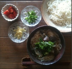 薬味たっぷり 茄子の煮浸しぶっかけ素麺 真砂喜之助製麺所