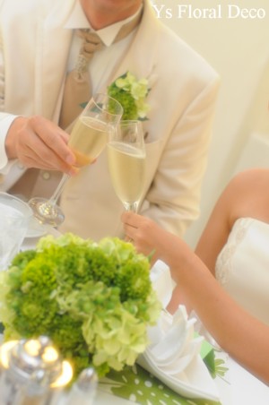 鮮やかなグリーンのグラデーションブーケ & 花冠_b0113510_1739751.jpg