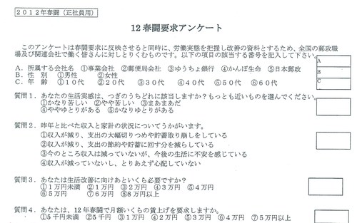 アンケートって 無記名だから本音が出るよね 郵政産業労働者ユニオン尼崎支部