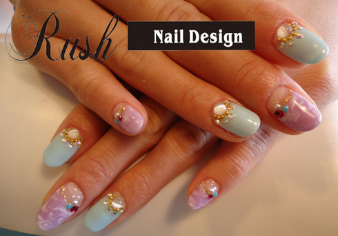 パステル マーブル逆フレンチ ソフトジェル 松山市 ネイルサロン Nail Design Rush ラッシュ