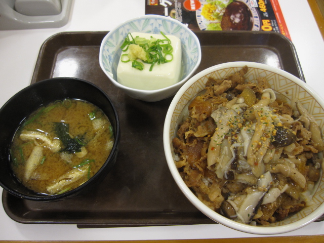 10/22夜勤明け 「きのこペペロンチーノ牛丼並¥380+健康セット¥100」@すき家_b0042308_16294527.jpg
