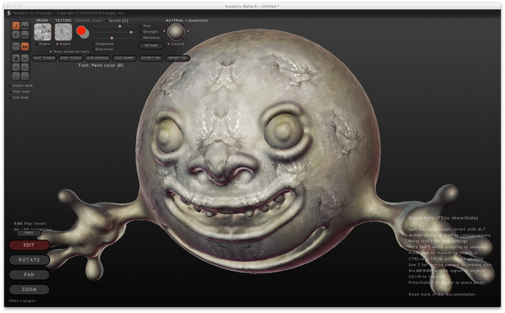 Sculptrisでモデリングテクスチャペイント 怖い顔 シュールな絵画の抽象画の油絵奮闘記