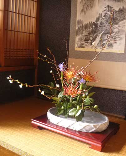 床の間の花が新しくなりました 極楽鳥花 ごはんカフェ三郎です