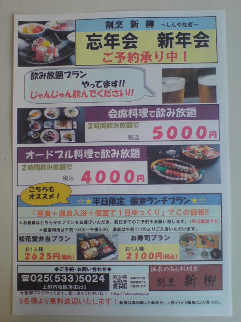 忘年会・新年会チラシとジャンボツリーのイルミネーション。_d0182179_201281.jpg