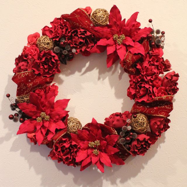 商品名【蒼】ゆきこ❤ポインセチアのクリスマスリース✳ 冬リース ポインセチア×薔薇のクリスマスリース♡冬リース♡フラワー