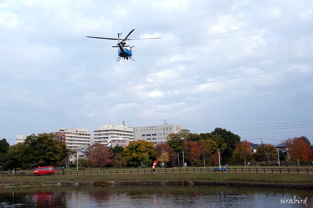 防災救急ヘリが離発着（江津湖）_d0238245_101247.jpg