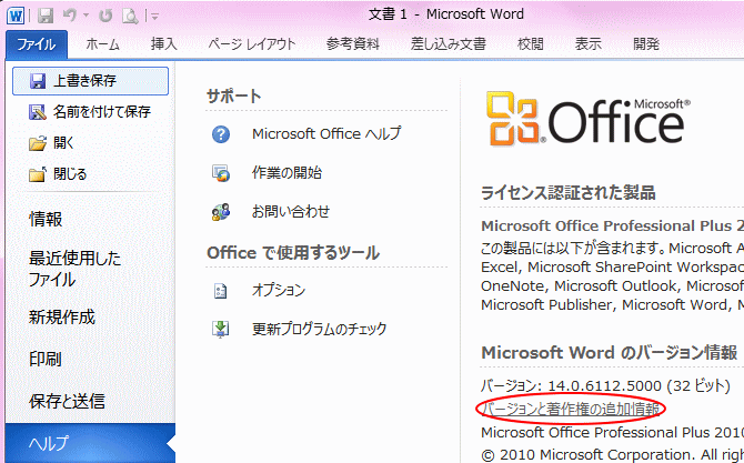 Office2010(SP1)の確認 : 初心者のためのOffice講座-SupportingBlog3