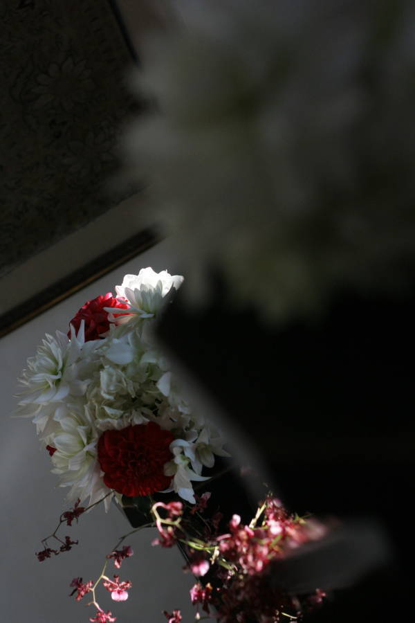 ダリアの紅白　和装にあう花で　シェ松尾松濤レストラン様へ_a0042928_23365220.jpg