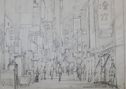 ネオン街 Watercolor By Shinji Sato ネオン街 Watercolor By Shinji Sato