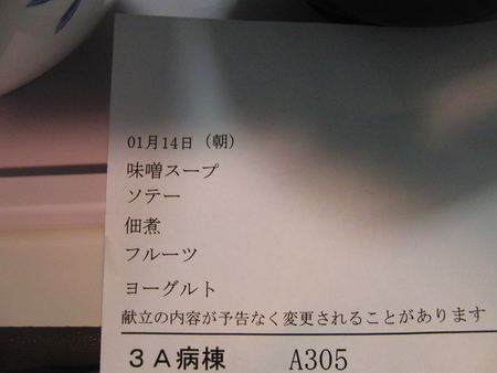 入院五日目 1 【流動朝食に固形物確認せり！】_d0061678_8103348.jpg