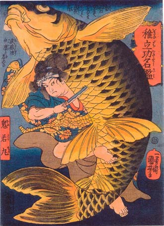 歌川国芳 鬼若丸の鯉退治 水晶画 アート 【公式通販】