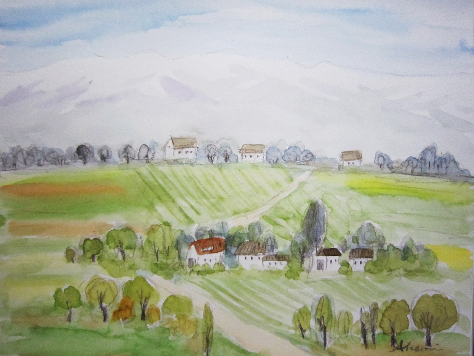 28．田園風景（水彩） : 夏目明美作品集＊油絵・水彩画