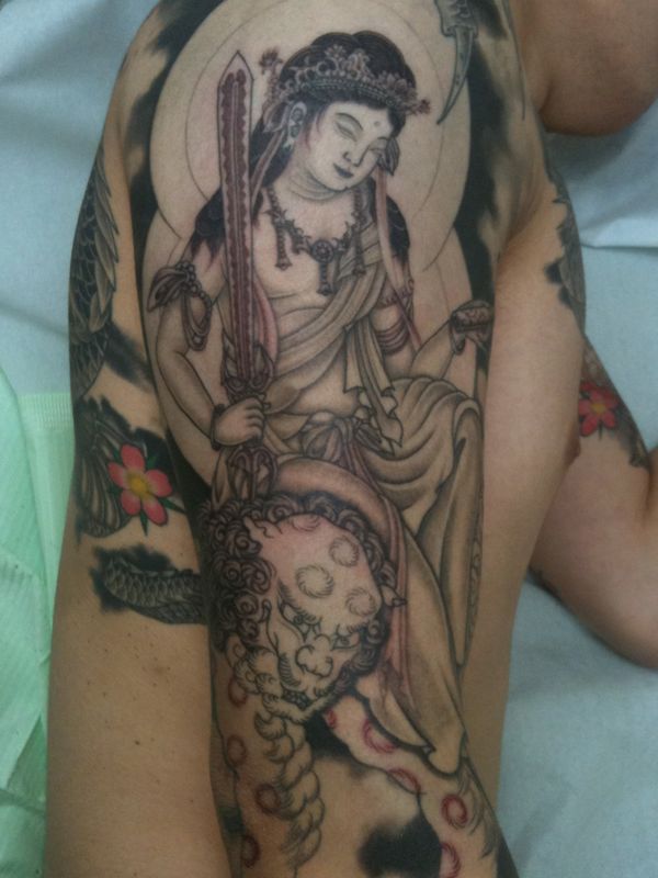 彫あい 最新刺青画像「騎獅文殊菩薩」 : 刺青「初代 彫あい」/和彫り