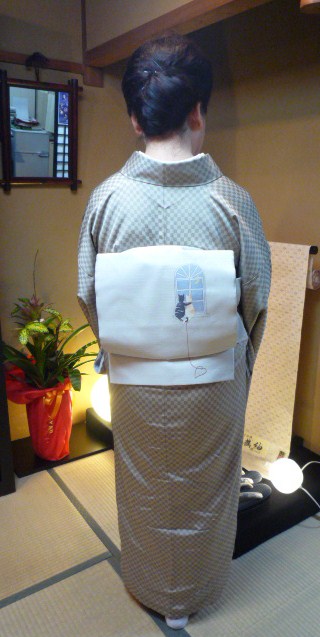 市松の御召に、猫のカップルの帯のお客様。_f0181251_1654614.jpg