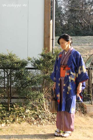 アンティーク着物でお出かけ、青い銘仙長羽織 : おいしっぽ(oishippo