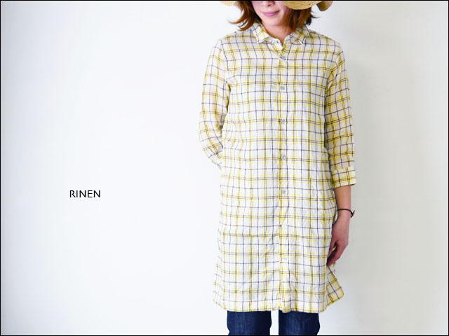  RINEN [リネン] 60/1リネンチェック7分袖レギュラーカラーロングシャツ[33213] LADY\'S　_f0051306_14135169.jpg