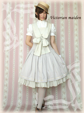 Victorianmaidenローズブーケストライプシフォンドレス+カチューシャ