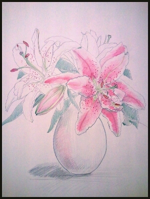 百合の花 墨絵とスケッチ画 : ナリナリの好きな仁寺洞 百合の花 墨絵とスケッチ画 : ナリナリの好きな仁寺洞