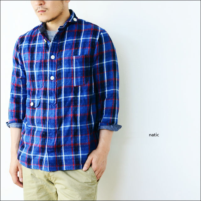 natic [ナティック] ダブルクロスサシコドット7分袖シャツ CHECK [NFS-2288E] MEN\'S _f0051306_18174485.jpg