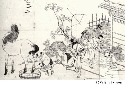 葛飾北斎《百人一首　姥がゑとき》 41-50_b0044404_1093422.jpg