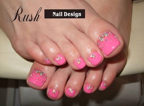 バービーピンク リボン ペディキュア 松山市 ネイルサロン Nail Design Rush ラッシュ