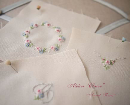 乙女の為のソーイングボックス~Sweet Roses~小物の刺繡の試し刺し_a0157409_1920628.jpg
