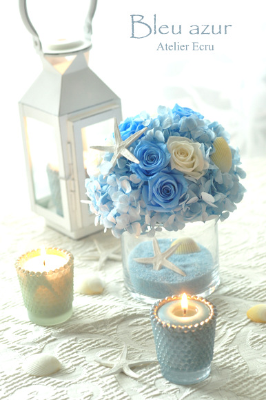 7月 貝殻のアレンジ Blue Azur ブルーアジュール Petit Bouquet 7月 貝殻のアレンジ Blue Azur ブルーアジュール Petit Bouquet