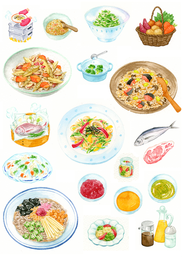 料理レシピ挿し絵 イラストレーター 川副美紀 Miki Kawazoe Illustrations Watercolor Colored Pencil