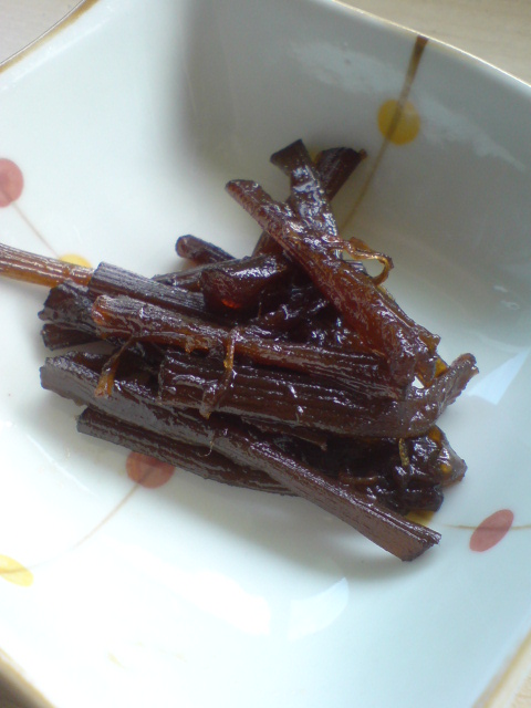 わらびの白和え、竹の子とぜんまいの煮物、さわ菜のおひたし。そして「きゃらぶき」。_d0182179_1552174.jpg