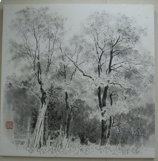 ベビーグッズも大集合 墨絵 絵画 原画 F4（彩墨画 自然風景 モノクロ水彩画 水墨画 絵画
