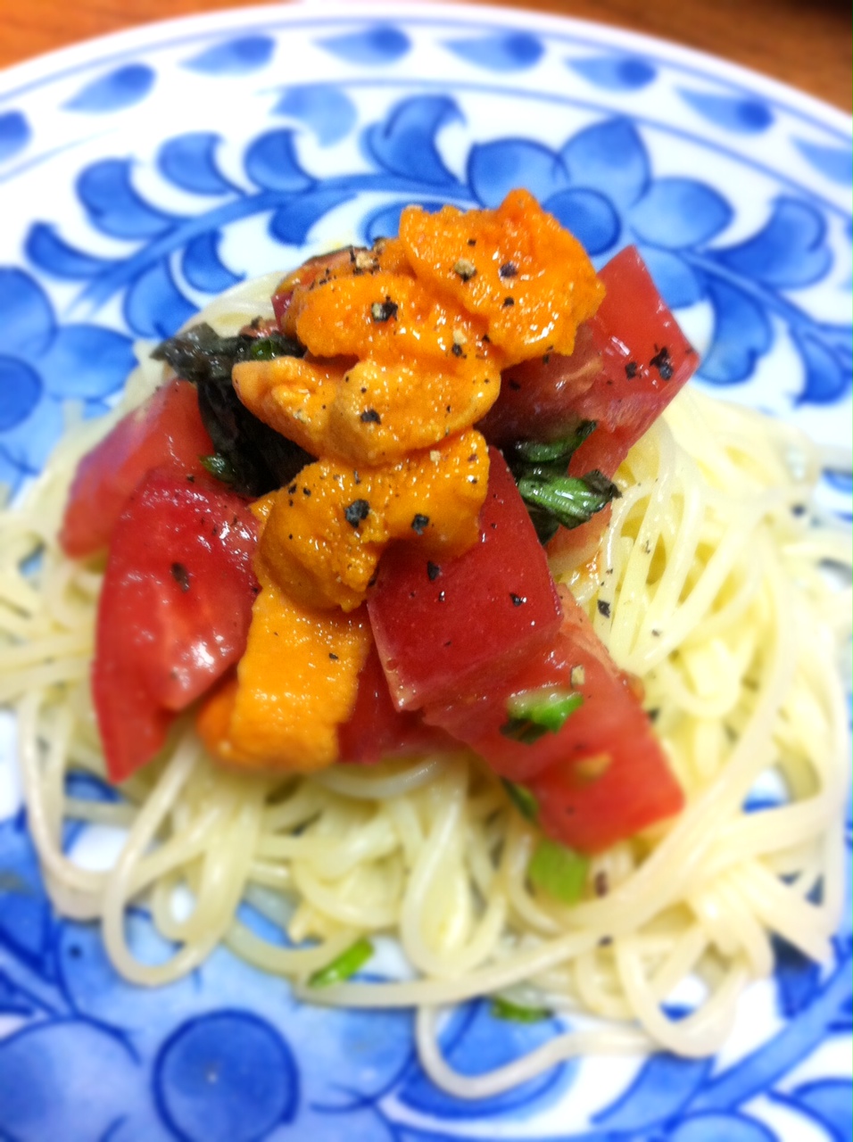 ウニとトマトの冷製パスタ_d0122797_19551625.jpg